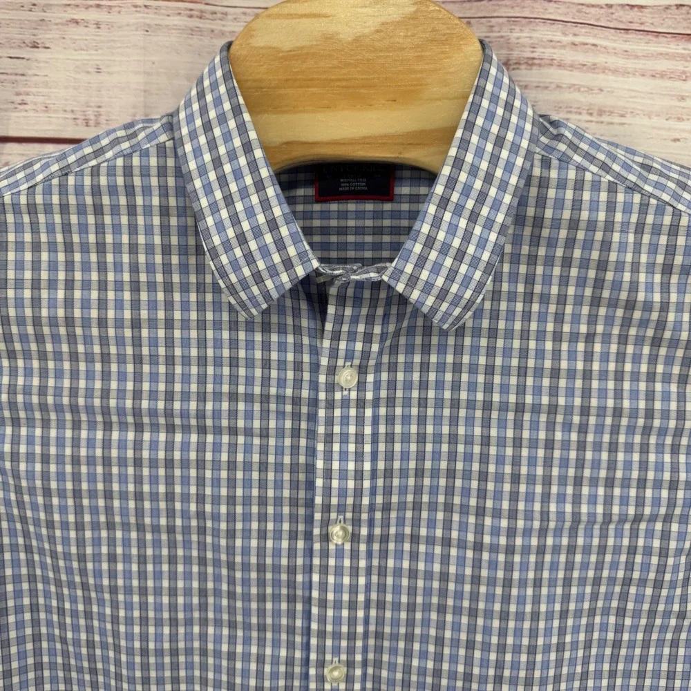 UNTUCKit Shirt Mens Large Blue Gingham Check Wrinkle Free‎ Cotton Button Down